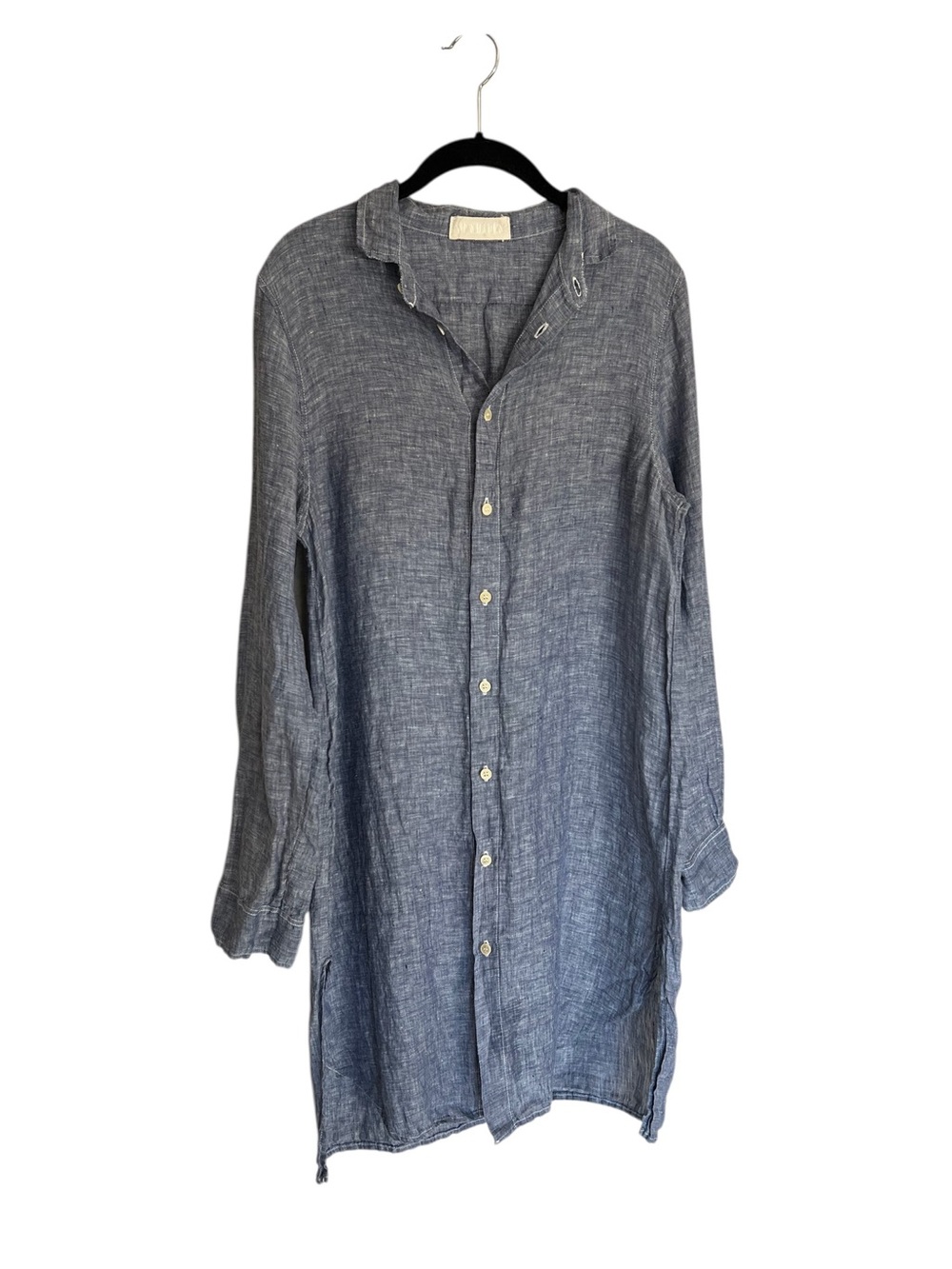 CP Shades blue heathered linen button up shirt dress coastal beachy relaxed S